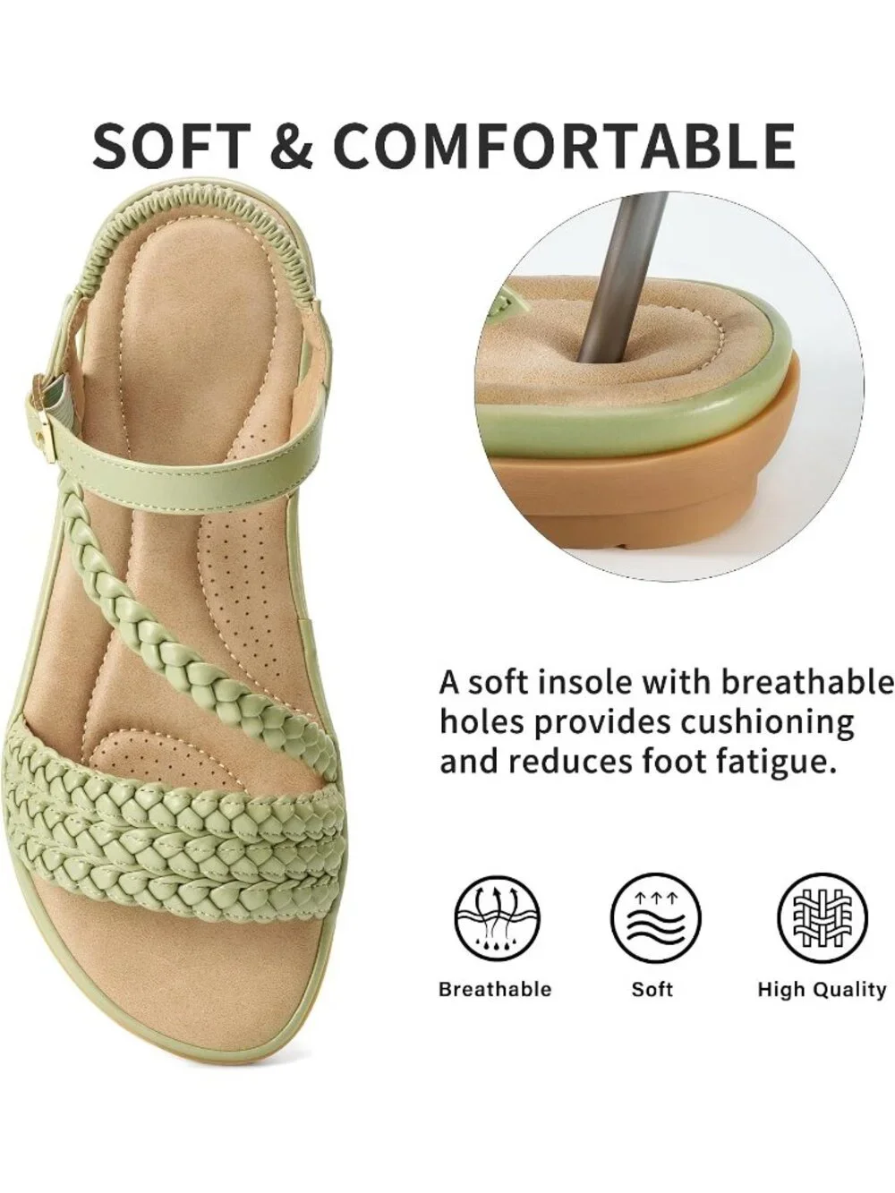Women's Green Summer Comfortable Strappy Flats Casual Walking Beach Sandals